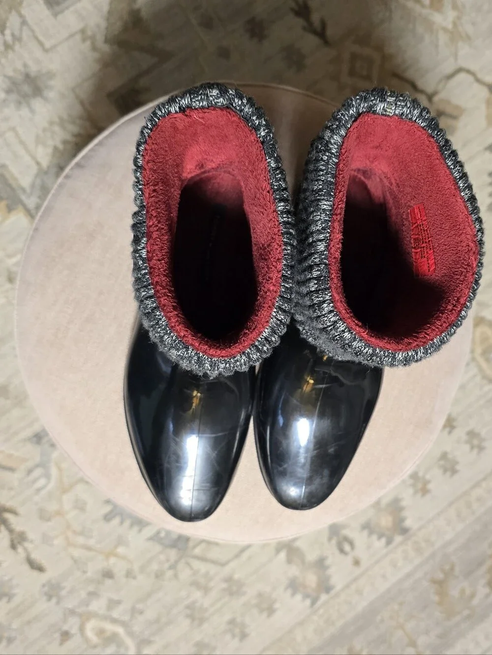 Tommy Hilfiger Frezia TWFREZIA Black Rain Boots Knit Cuff Fleece Lined Womens 9M - Picture 2 of 8